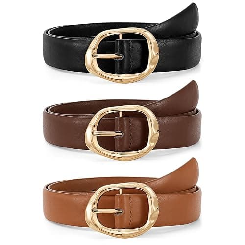 JASGOOD 3 Pack Women Belts for Jeans Pants Ladies Leather Waist Belt Casual Fashion Trend Belt for Women with Gold Buckle - Image 1