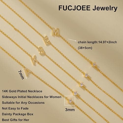 Initial Necklaces for Women, Dainty Stocking Stuffers 14K Gold Plated Sideways Letter Necklace Simple Choker Necklace Personalized Initial Name Necklaces for Women Cute Trendy Stuff Teen Jewelry Gifts thumbnail 4