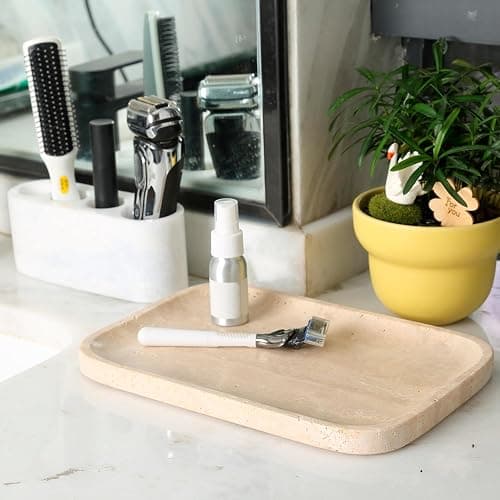 Marble Vanity Tray for Dresser Organizer, Travertine Bathroom Tray Countertop, Beige Decorative Serving Trays, Kitchen Sink Storage, Jewelry & Perfume Holder(Travertino Romano) thumbnail 2
