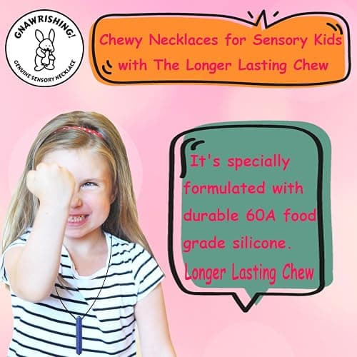 GNAWRISHING Sensory Chew Necklace, 8 Pack Diamond Chew Necklaces for Sensory Kids, Made from Food Grade Silicone for for Autistic, ADHD, Oral Motor Boys and Girls Children (Rainbow Color) thumbnail 4