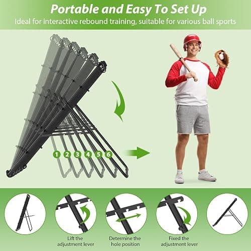 LIANTRAL Baseball Rebounder Net, Adjustable Bounce Back Trainer for Soccer, Volleyball, Softball & Lacrosse, Portable Folding Rebounder for Passing & Shooting Practice, Soccer Rebound Net thumbnail 3