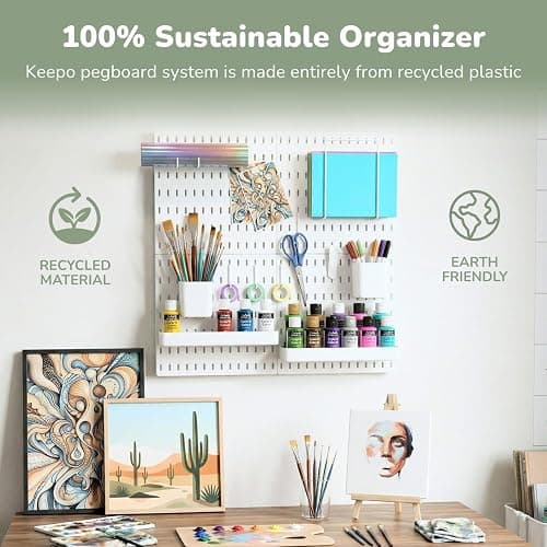 Keepo Pegboard Combination Kit, Pegboards and Accessories Modular Hanging for Wall Organizer, Crafts Organization, Ornaments Display, Nursery Storage, Peg Board (White, 22″×22″) thumbnail 7