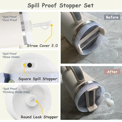 Stanley Cup Accessories Set,Including 2 Pcs 0.4in Straw Cover, 1 Silicone Spill-Proof Stopper Set of 3, 1 Cute Flower Handle Charm, 1 Silicone Boot Fits Stanley 40&30 Oz Tumbler (Cream) thumbnail 4