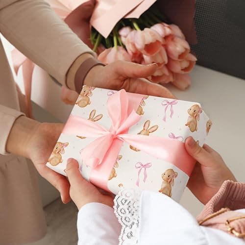 WRAPLULU Bunny Wrapping Paper - 4 Jumbo Sheets, 28 * 40 Inches - Pink Bow Gift Wrap, Perfect for Christmas Birthday Baby Shower Easter Wedding Spring thumbnail 6