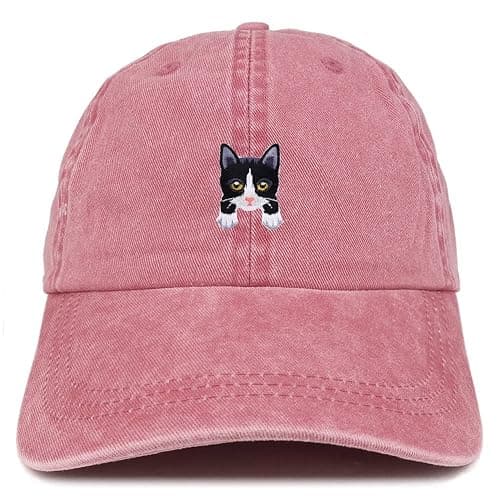 Trendy Apparel Shop Tuxedo Cat Kitten Patch Pigment Dyed Washed Baseball Cap - Image 1