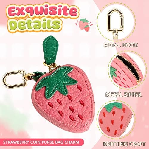 shuielai Cute Fruit Coin Purse Keychain, Mini Leather Bag Charms & Pouch Holder for Keys, Handbag, Backpack, Tote Kawaii Strawberry Lemon Charms Accessories Gift for Girls Women (WXC251204) thumbnail 4
