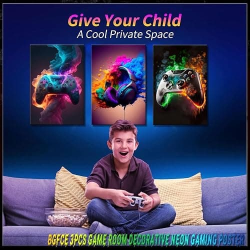 BGFCE Gaming Room Decor Canvas Wall Art Set of 3 - Cool Video Gaming Theme Wall Decor, Gamer Paintings Picture Print for Teen Boys Room 12x16 inch Framed thumbnail 6
