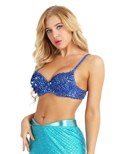 Sholeno Womens Shiny Sequins Glitter Underwire Push Up Bra Tops Belly Dance Costume thumbnail 2