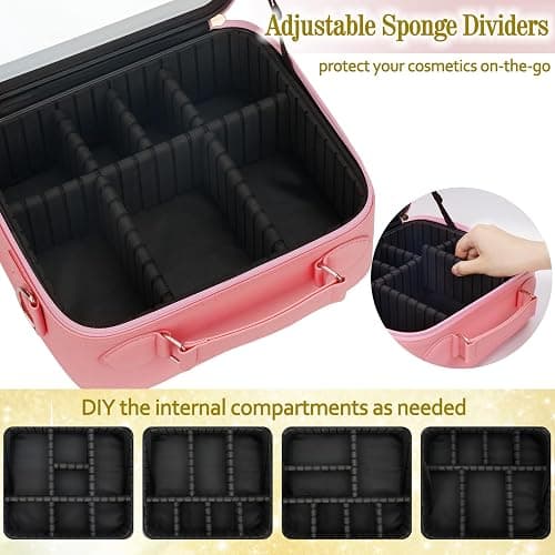 Travel Makeup Bag with Light Up Mirror,Makeup Travel Case with adjustable dividers,Waterproof Makeup Train Case,lighted Makeup Case with Detachable Mirror thumbnail 3