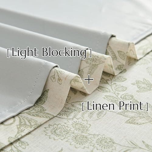 Lazzzy Linen Farmhouse Lined Curtains Green Floral 84 Inch Length Back Tab Drapes for Living Room Bedroom Flower Patterned Country Vintage 2 Panels Set Rod Pocket Green on Beige thumbnail 3