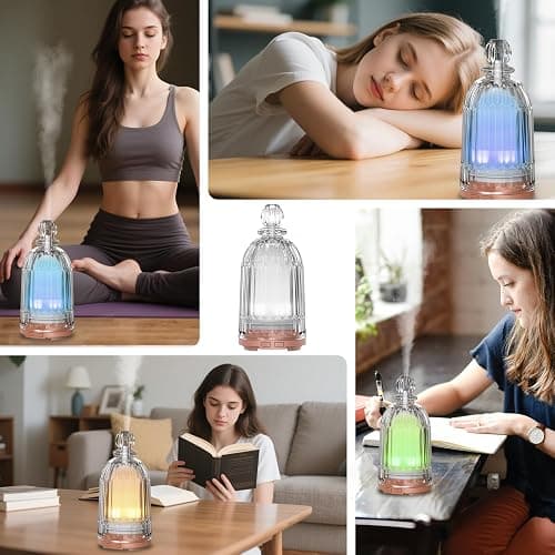 DOUDING 120ml Glass Essential Oil Diffuser, Ultrasonic Aroma Diffuser Glass Cover & Plastic Reservoir with Auto Shut-Off 7 Colors LED Lights for Home Office Bedroom(Bronze Base) - Bronze Base thumbnail 6