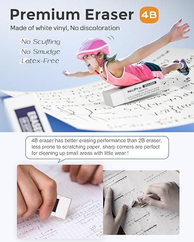 Nicpro 23PCS Pastel Mechanical Pencil 0.5 & 0.7 mm with Case for School, with 12 tubes HB Lead Refills, 3 Erasers, 9 Eraser Refills For Student Writing, Drawing, Sketching, Blue & Pink & White Colors thumbnail 5