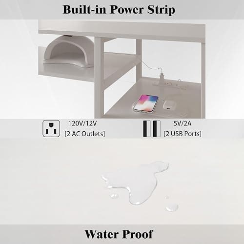 NinPeen Manicure Table Nail Desk for Nail tech with Drawers and Power Outlet,Nail Beauty Table with Storage and Open Shelves for Home,Workshop,Makeup Beauty Salon Workstation (White) thumbnail 7