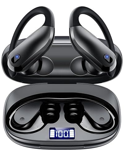 Wireless Earbuds Bluetooth 5.3 Sport Headphones with Earhooks,IPX7 Waterproof Earphones,48H Playtime Earbuds,Lightweight 7.8g,Noise Cancelling Mic Bluetooth Headphones for Running & Workout-Black - Image 1