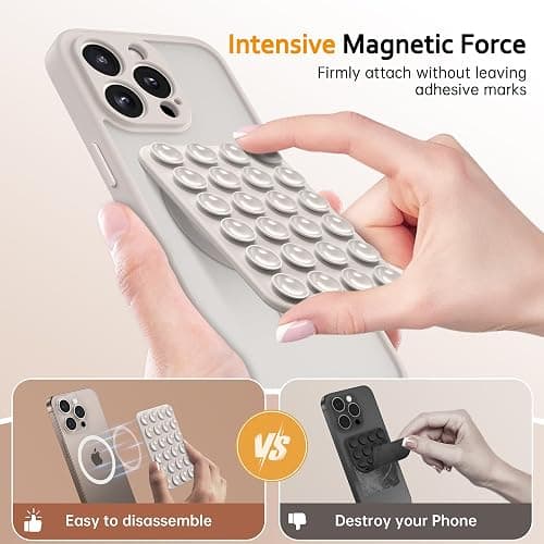 GONEZ Magnetic Suction Cup Phone Mount, Hands-Free Silicone Phone Grip Holder Compatible with iPhone MagSafe Phone Case, Mirror Shower Phone Stand for iPhone and Android,Selfies and Videos,Stone thumbnail 2