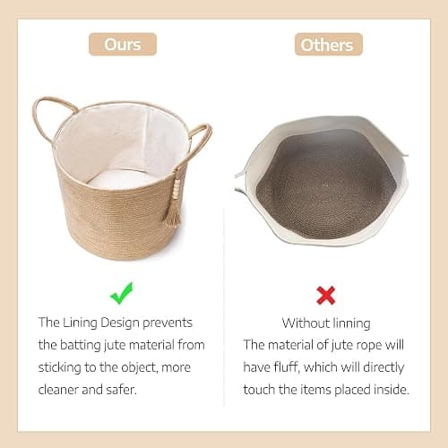 Mkono Woven Storage Basket Decorative Natural Rope Basket Wooden Bead Decoration for Blankets,Toys,Clothes,Shoes,Plant Organizer Bin with Handles Living Room Home Decor, Jute, 16" W × 13.8" L thumbnail 7