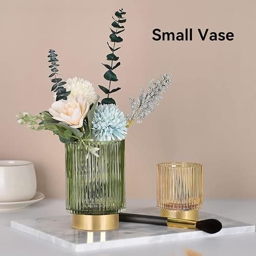 BTGGG Makeup Brush Holder 2 Pack Glass Cosmetic Makeup Brush Organiser for Vanity, Eyeliners, Eyebrow Pencil, Bathroom Toothbrush Holder, Office Storage Cup Desk Pen Holder, Amber (S+L) thumbnail 6