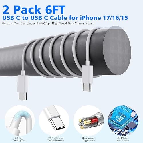 Fast Charger iPhone 17/16/15,45W Dual USB C Wall Charger 2 Pack 6FT Type C-C Fast Charging Cable Cord 45W Plug Quick Apple Chargers for iPhone 17 Pro Max/17 Air/16 Pro/15/15 Pro/Plus,iPad Pro/Air/Mini thumbnail 5