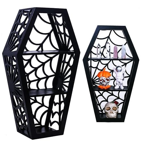 CEFLITECO Spider Web Coffin Shelf - Vintage Haloowen Decor for Bathroom and Kitchen - Gothic Furniture for Countertop Stand - Goth Accessories Spooky Wall Decor - Witchy Gifts for Women - Image 1