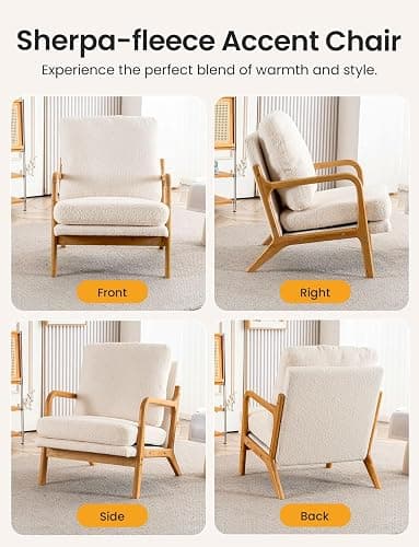 Mixcous Mid Century Modern Accent Chairs for Living Room, 23” Wide Comfy Chair for Bedroom, Small Cozy Sherpa Reading Chairs for Adults, 108° Lounge Arm Chair with Detachable Cover, 5.5" Foam Cushion thumbnail 6