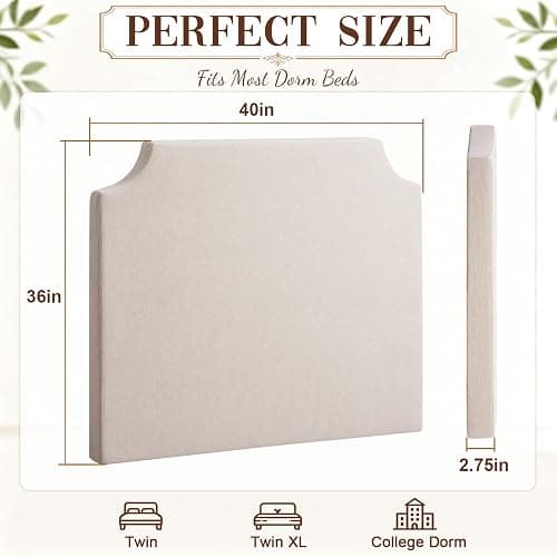 Fumete Upholstered Twin/Twin XL DIY Headboard 40" W x 36" H, College Bedding Headboard Wingback, Cream Beige Linen Cushion, No Assembly Required and Compression Packed thumbnail 2