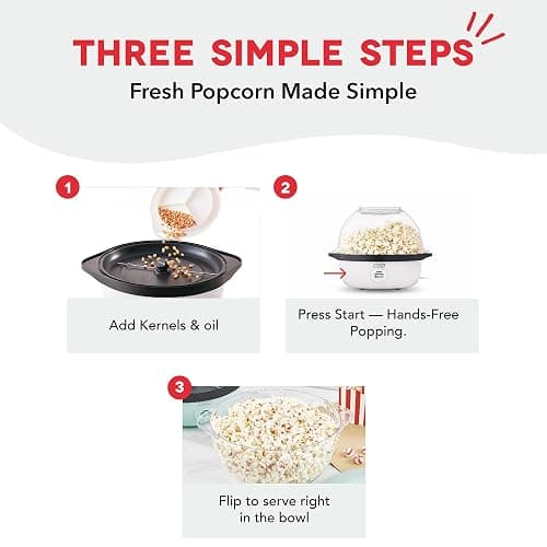 Dash SmartStore® Stirring Popcorn Maker - Electric Popcorn Machine with Butter-Melting Tray & Clear Serving Bowl - Features Stirring Bar - 24 Cups, White thumbnail 4