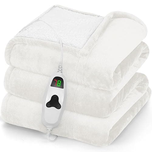 Heated Blanket Electric Blankets,50β x 60β Heating Blanket,Thick Warming Plush Electric Lap Twin Size Sherpa Gifts for Women,Mom,Grandma with 5-Position Timer &10 Heating Levels,White - Image 1