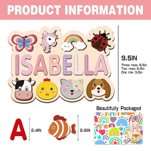 Name Puzzle for Kids Personalized, Custom Wooden Name Animal Puzzle, Montessori Learning Toys for Toddler 1-3, First Birthday Gifts for Girls&Boys thumbnail 5