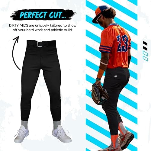 Dirty Mids Original The Essentials Baseball Pants – Pro Fit, Anti-Slip Waistband – White, Black, Grey – XS to XL thumbnail 3