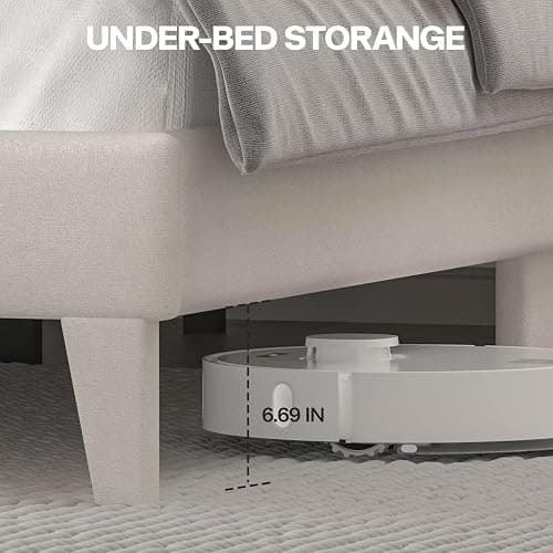 DOGIBIXO Queen Size Bed Frame with LED Lights, Upholstered Bed Frame with Wingback Diamond Tufted Headboard, Wood Slats Support, Noise-Free, Easy Assembly, No Box Spring Needed, Beige - Beige - Queen thumbnail 5