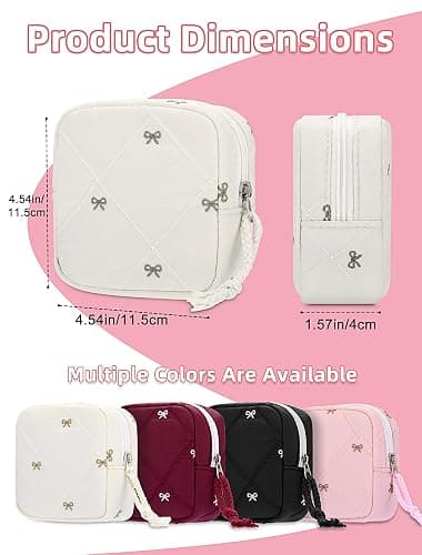 SERTRI Quilted Bow Period Bag, Period Pouches for Teen Girls Women(Beige) | Tampon Holder for Purse Sanitary Bags, Feminine Product Sanitary Napkin Storage Bag, Pad Bag Pouch Period Gifts for Girls thumbnail 2
