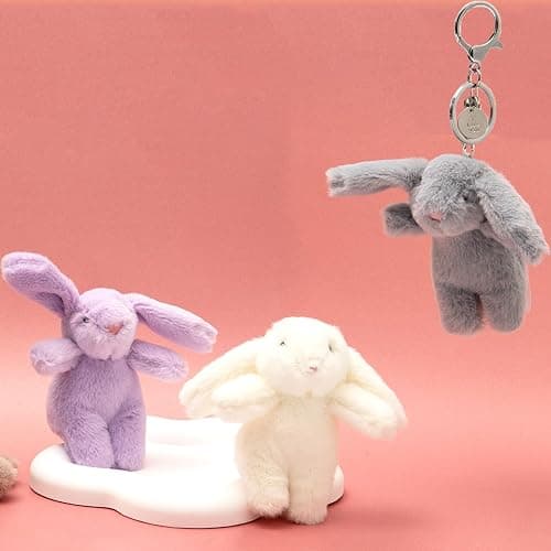 Cute Keychain Bunny Plush Rabbit Key Chain Kawaii Smiling Cloud Keychains for Women Girl, Bag Purse Backpack Charms (2PCS) thumbnail 7