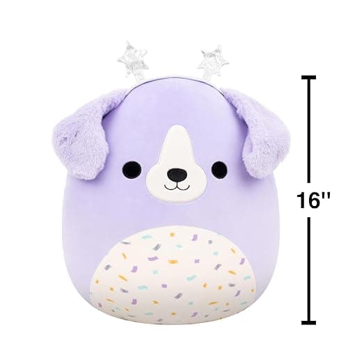 Squishmallows Original 14in Deontay The Purple Retriever with Birthday Confetti Belly and Star Headband – Official Jazwares Plush (Large) thumbnail 3