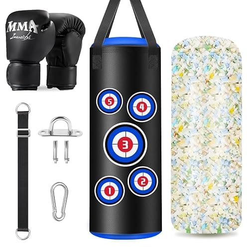 Filled Punching Bag for Kids with Gloves, 2 FT Hanging Punching Bag Boxing Bag with 4.4lb Sponge Filler and 6OZ Gloves, Kids Boxing Set Karate Gifts for Training Karate Kickboxing Muay Thai - Image 1