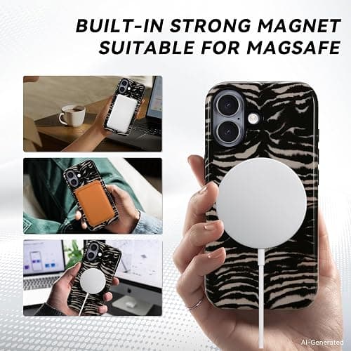 Fourmor for iPhone 16 Case - Wireless Charging for MagSafe, Dual-Layer Design (Outer Hard PC Shell + Inner Soft TPU Shell), Unisex Shockproof Protective Case - Tiger Stripe Pattern. thumbnail 5