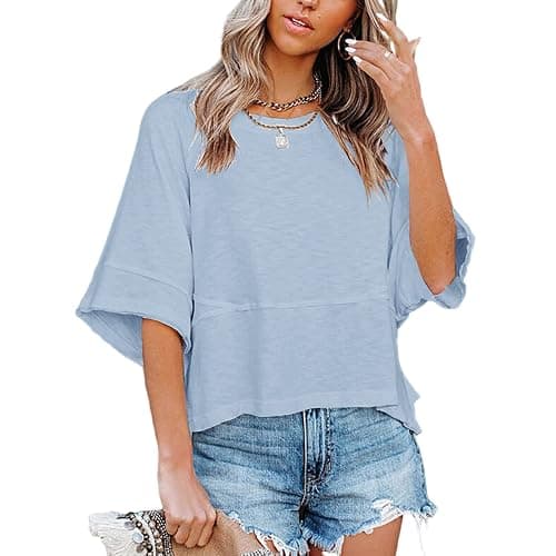 Sovelen Women's Summer Casual T-Shirts Loose Fit Crewneck 3/4 Sleeve Tops | Batwing Sleeve,Cute Basic Flowy Tees,Boho Tops, Summer Outfits thumbnail 2