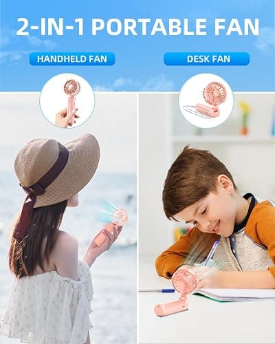 Hssio Portable Handheld Fan, Mini Desk Fan Foldable 2000mAh, 180° Ratotion, 3 Speeds, Ultra Quite, Up to 8H Long Use Time, Small Personal Cooling Fans Makeup Eyelash Fan for Women Girl thumbnail 6