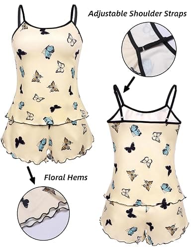 Ekouaer Womens Cami Pajama Sets 2 Piece Cute Print Pjs Soft Tank Top & Elastic Waist Shorts Camisole Lounge Set thumbnail 6