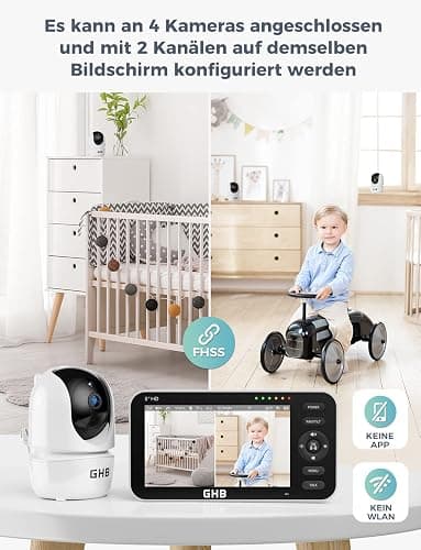 GHB Babyphone mit 2 Kameras 5 Zoll 720P HD Display mit bis zu 168h Akkulaufzeit im VOX Schlafmodus Gegensprechen Nachtsicht und Temperaturanzeige thumbnail 5