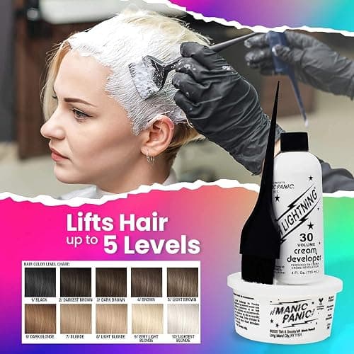 MANIC PANIC Blue Lightning Hair Bleach Kit - 30 Volume Developer + Bleach Powder Hair Lightener Lifts up to Five Levels And Eliminates Orange Tones - Vegan And Cruelty Free thumbnail 4