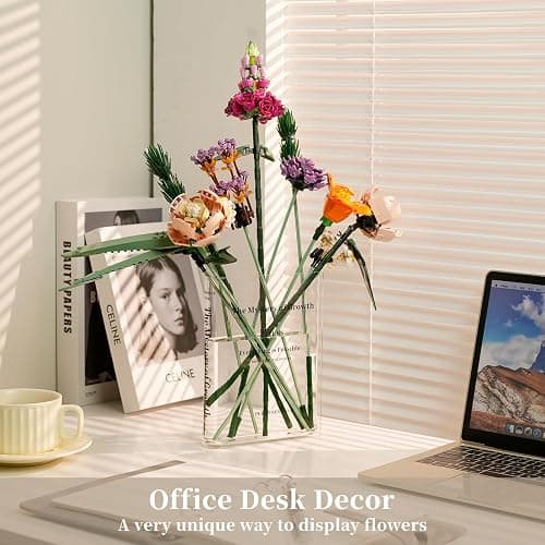 Puransen Clear Bookend Vase for Flowers - Aesthetic Room Decor for Modern Home/Office, Minimalist Shelf Organizer with Floral Display, for Book Lovers & Interior Design Enthusiasts thumbnail 5
