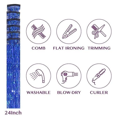 IDN BEAUTY Hair Tinsel Clip In Treasure Blue Sparkle Hair Extensions 24 Inch 6pcs thumbnail 2