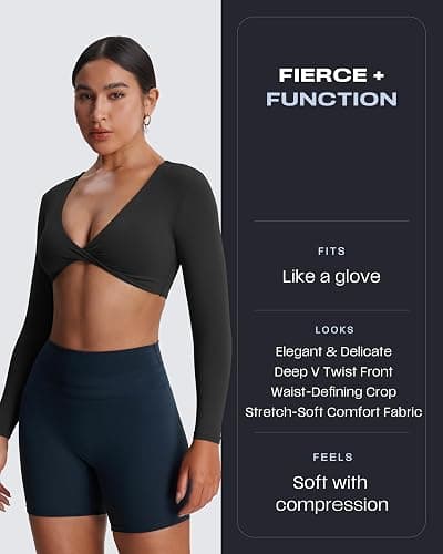 Aoxjox Long Sleeve Crop Tops for Women Sienna Twist Deep V Workout Cropped T Shirt Top thumbnail 4