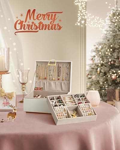 SONGMICS 2-Layer Jewelry Box, Jewelry Organizer with Handle, Removable Jewelry Tray, Jewelry Storage, Floating Effect, 8.1 x 9.4 x 4.3 Inches, Christmas Gift, White UJBC165W01 thumbnail 2