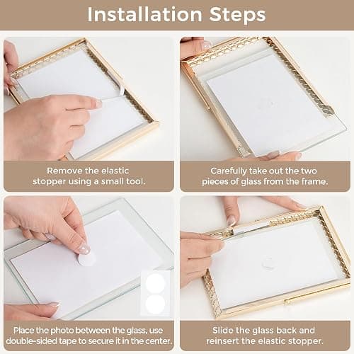 RICHFOCUS Gold 5x7 Floating Picture Frame for Photo 4x6 3.5x5 | 5 x 7 Metal Picture Frames with Double Glass for Tabletop|Modern Photo Frames Wedding|Home Decor thumbnail 8