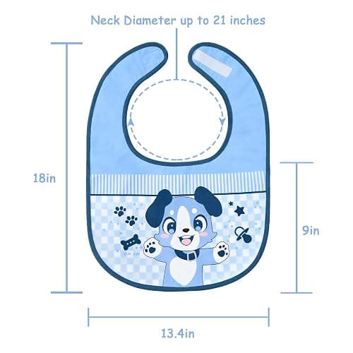 Littleforbig Cotton Waterproof Babydoll Printed Adult Bib with Adjustable Hook-and-Loop Fastener Closure - Little Blue Bib thumbnail 5