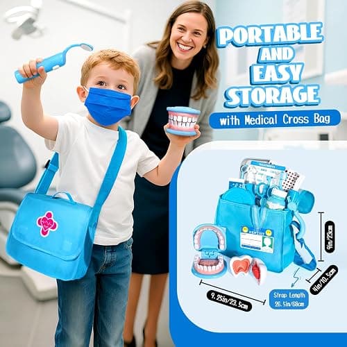 Dentist Playset for Boys with Oversized Pretend Teeth /Removable Teeth /Braces /Retainer - Kids Doctors Play Set - Teeth Model for Teaching - Role Play Toys for Kids 4-6 (Blue) thumbnail 5