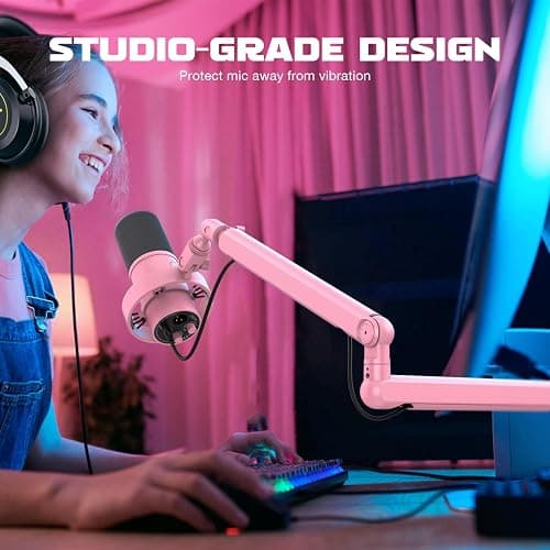 FIFINE Low Profile Boom Arm Mic Stand, Microphone Stand with Cable Management Channel, Desk Clamp, Screw Adapter for Streaming Podcast Recording, Adjustable Metal Mic Boom Arm Pink-BM88P thumbnail 8
