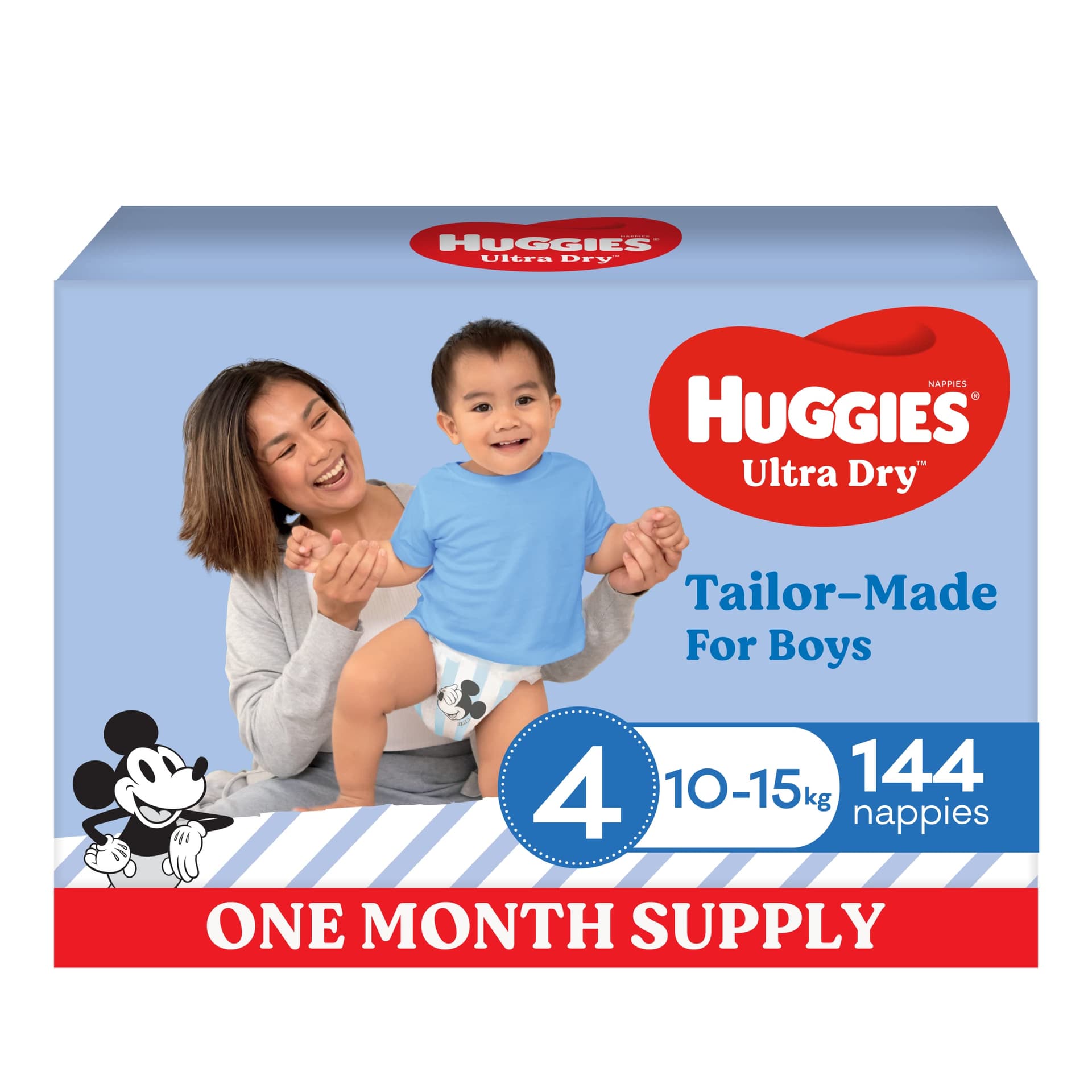Huggies Ultra Dry Nappies Boys Size 4 (10-15kg) 144 Count - One Month Supply (Packaging May Vary) - Image 1