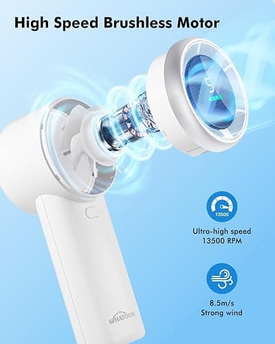 WHATOOK Portable Mini Fan: High Speed Cooling Fan, 10 Hours Battery Life, USB Rechargeable, Small Essentials for Women, Beach Travel, Vacation (White) thumbnail 3